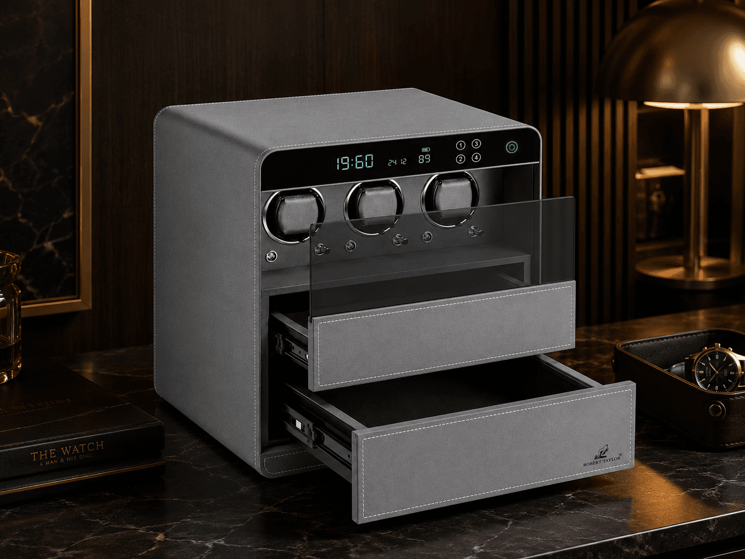 Robert Taylor Suite watch winder — Grey Leather.